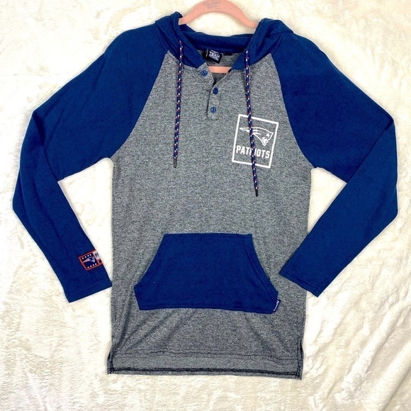 NFL team apparel New England patriots long sleeve hooded t shirt size small - Picture 1 of 9